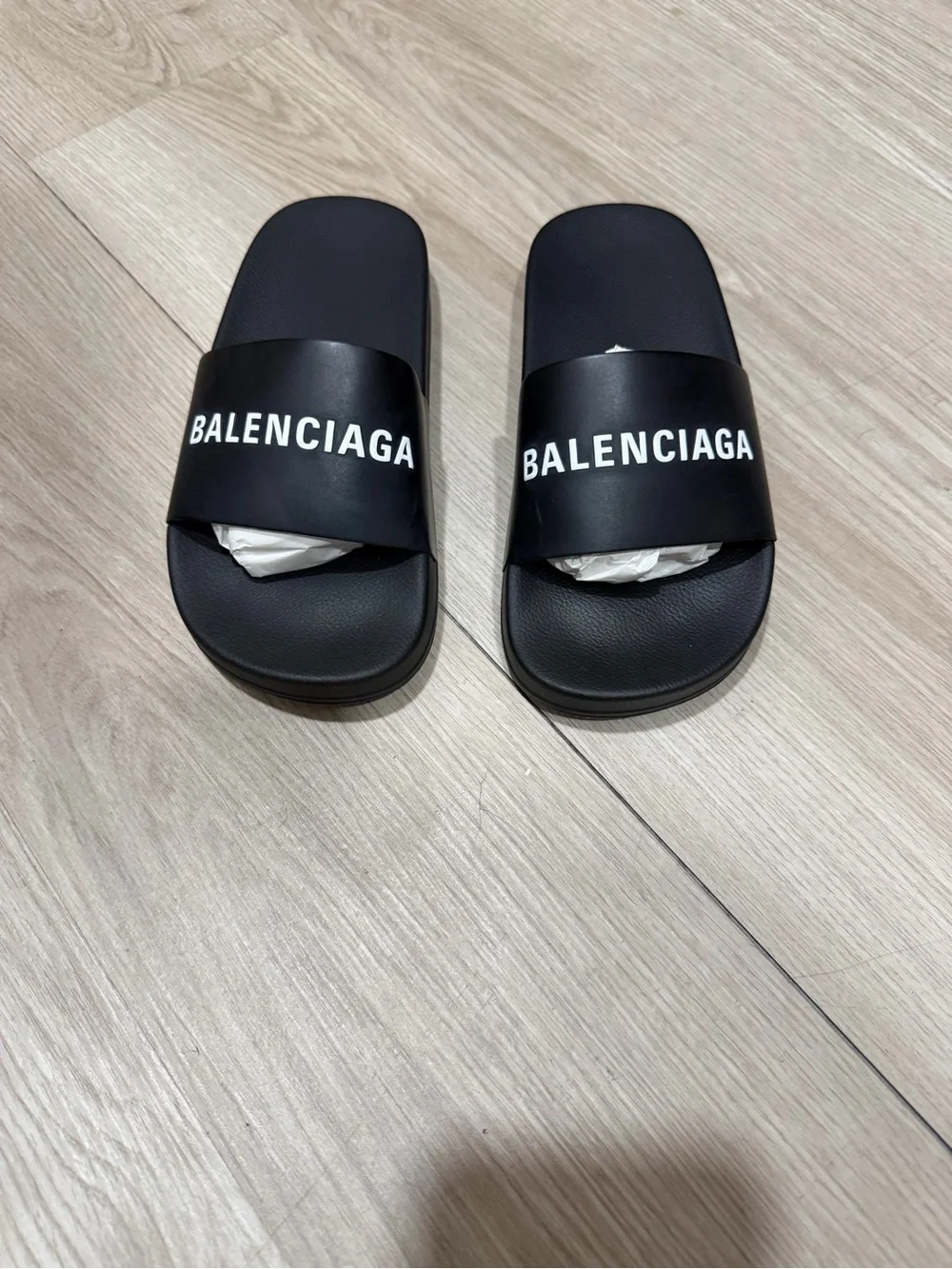 Balenciaga Kids Black Logo Slide Sandals with White Branding